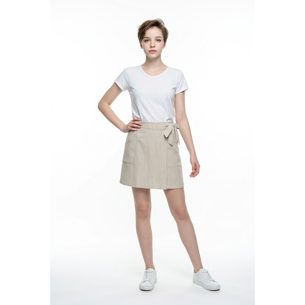 Copper Key Women‎ Beige White Striped Tie Waist Skort Mini Pocket XL
